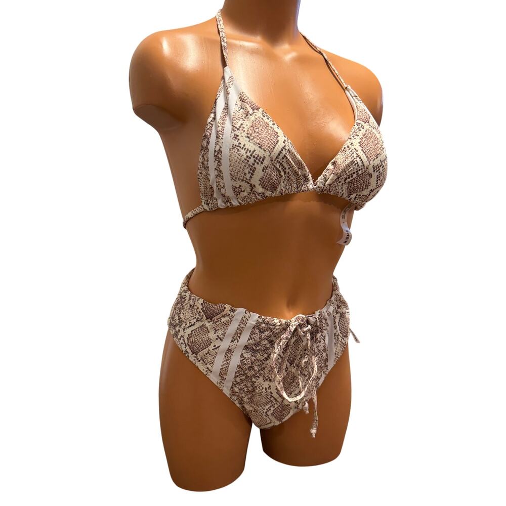 SHEIN Snakeskin Strappy High Waist Bikini Set L Large 2 Piece Set Swim Sexy Hot